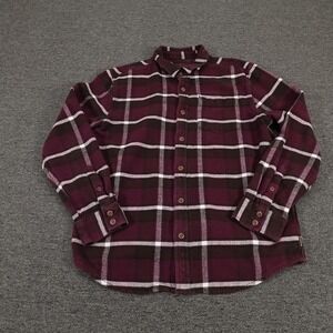 PrAna Shirt Mens Large Purple Plaid Flannel Button Up Long Sleeve Casual